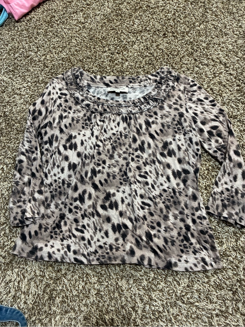 Jones New York Taupe and Black Animal Print Long Sleeve Top